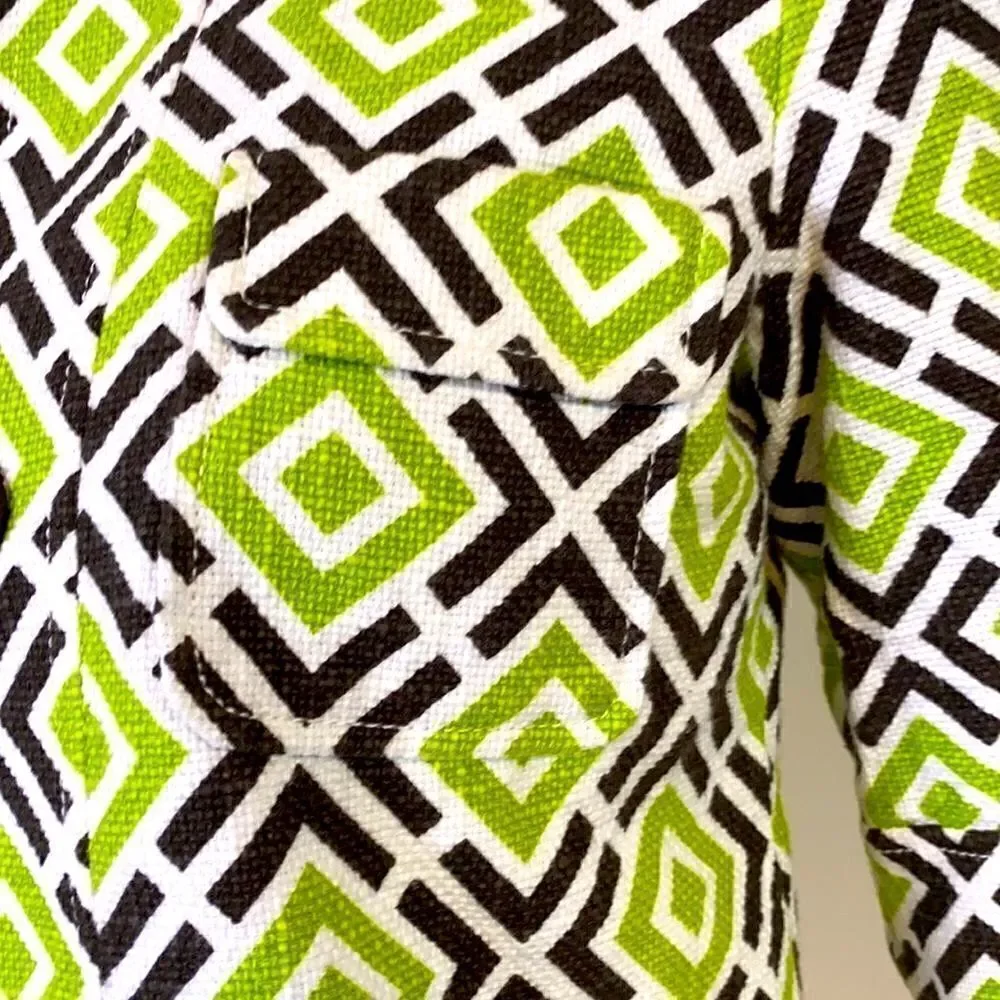 Michael Kors Jacket Lightweight Crop Lime Green Geometric Pattern Size XS